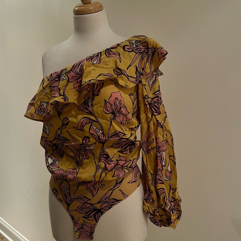 Zara Yellow Asymmetrical Ruffled Bodysuit